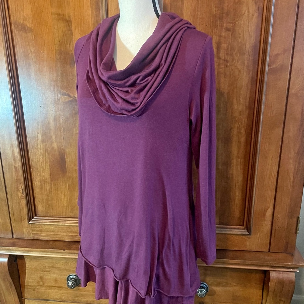 Soft Surroundings cowl-neck or off-the-shoulder berry colored top